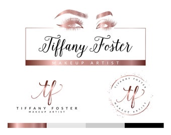 Logo truccatore, pacchetto prefabbrota di branding, logo di bellezza, logo in oro rosa, calligrafia, femminile, kit di branding, logo aziendale, logo del sito Web