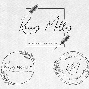 May include: Black and white logo design with the text "Kerry Molly Handmade Creations" and a floral design. The logo is in a square frame with a floral design in the corner.