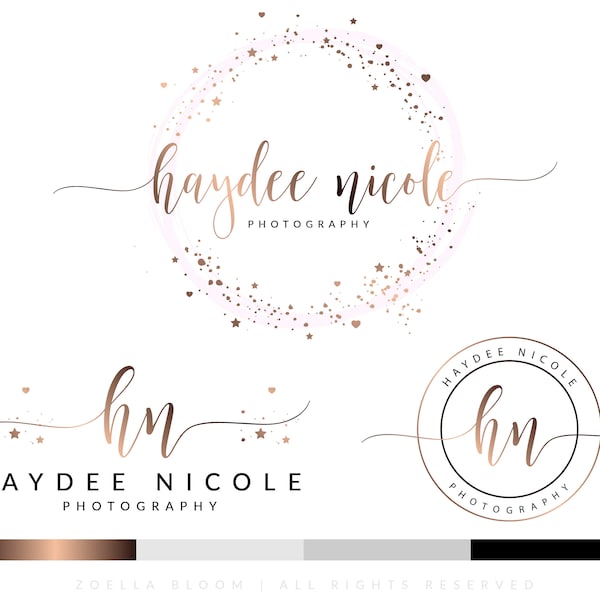 Rose Gold Photographer, Logo, Branding Kit, Branding Premade, Watermark, Photography Logo,Modern &Website Logo, Feminine Branding