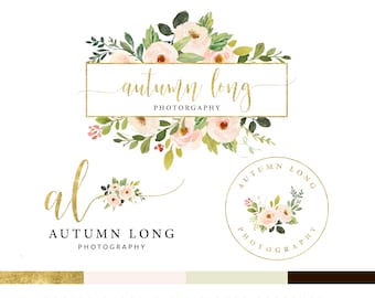 Watermark Logo, Business Branding Kit, Photography, Floral Logo Design, Premade Florist, Elegant Floral Wreath Logo, Boutique Flower Logo