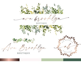 Watermarks Website Photography Boutique Logo Design Floral Frame Wreath Branding Kit Leaves Logo Business Card Blog Signature Branding