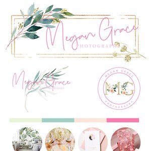 Branding Premade Package, Modern Logo, Set Logo, Calligraphy, Floral Photography Logo, , Feminine, Branding Kit, Watercolor