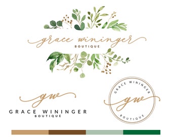 Leaves Modern Logo, Set Logo, Calligraphy, Floral Photography Logo, , Feminine, Branding Kit, Boutique Logo, Business card<