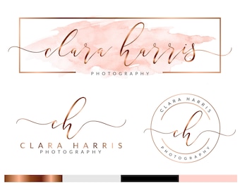 Rose Gold Photographer, Branding Kit, Branding Business Card, Watermark, Photography Logo,Website Logo, Feminine Branding, Watercolor logo