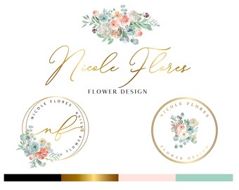 Flower Logo Design, Floral Logo, Blush Florals, Branding Premade Package, Watercolor Logo,Business Logo, Website Logo, Boutique Logo