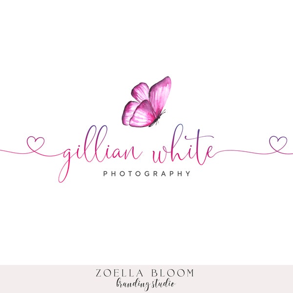 Schmetterling Logo Design, Vorgefertigtes Fotografie Logo Boutique Makeup Artist Logo, Aquarell Salon Beauty Logo Liebe Kalligraphie Script Farbverlauf