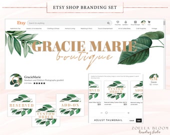 Etsy Banner, Etsy Cover Photo, Etsy Branding Kit, Etsy Template, Graphic Design, Profile Picture, Shop Icon, Seller Shop, Botanical Leaves