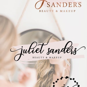 May include: A logo for a beauty and makeup business called "juliet sanders" with a pink brushstroke behind the text. The logo also includes a smaller logo with the initials "js" in a circle with the text "photography" underneath.