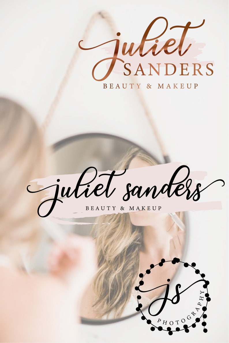 May include: A logo for a beauty and makeup business called "juliet sanders" with a pink brushstroke behind the text. The logo also includes a smaller logo with the initials "js" in a circle with the text "photography" underneath.