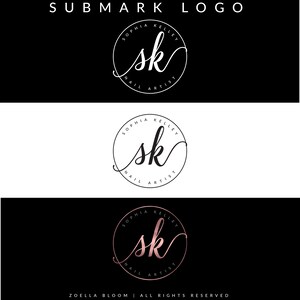 May include: A black and white logo with the initials "SK" in a circle. The text "Sophia Kelley Nail Artist" is written around the circle.