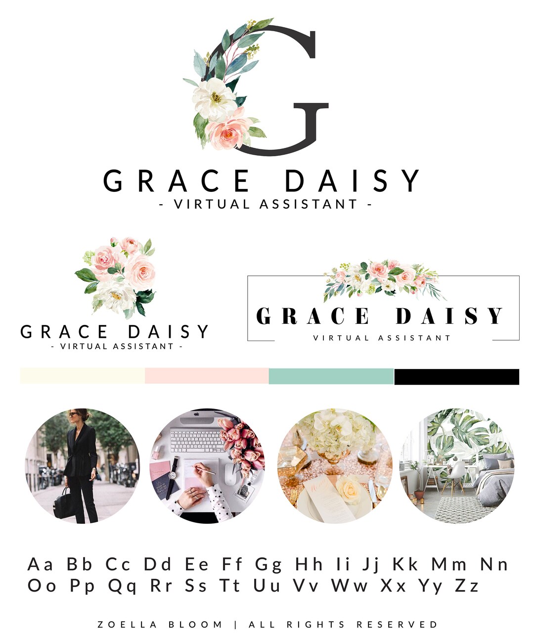 Virtual Assistant Lettering Virtual Assistant Logo, Branding Premade Package, Modern Logo, Floral ...