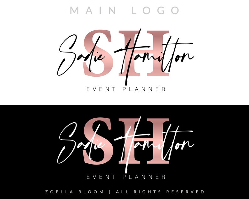 Rose Gold Event Planner Logo Feminine Calligraphy Premade - Etsy