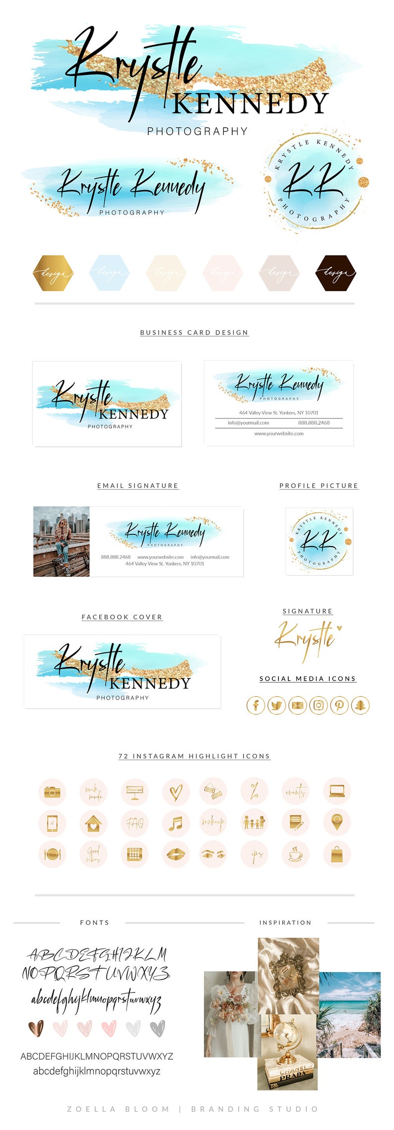Watercolor Logo Branding Kit Watermark Calligraphy Business Card ...