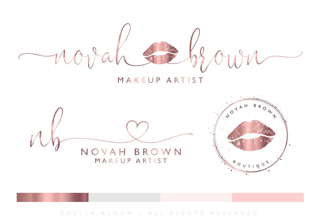 Rose Gold Makeup Artist Logo, Premade Logo Design, Lips Logo, Makeup