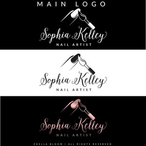 May include: A logo for a nail artist named Sophia Kelley. The logo features a stylized image of a hand getting a manicure with a nail polish brush. The text "Sophia Kelley" is written in a cursive font and the words "Nail Artist" are written below the name.