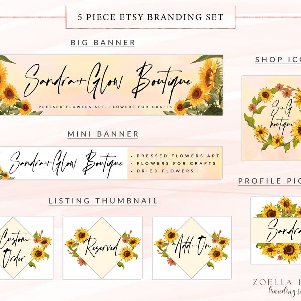 Etsy Banner, Etsy Cover Photo, Etsy Branding Kit, Etsy Template, Boutique, Profile Picture, Shop Icon, Seller Shop, Sunflower