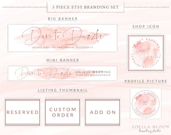Etsy Banner, Etsy Cover Photo, Etsy Branding Kit, Etsy Template, Graphic Design, Profile Picture Seller Shop Icon Watercolor Blush Rose Gold