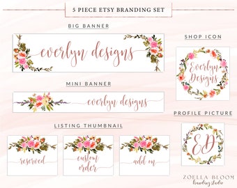 Etsy Banner, Etsy Cover Photo, Etsy Branding Kit, Etsy Template, Graphic Design, Profile Picture, Shop Icon, Seller Shop, Botanical Flowers