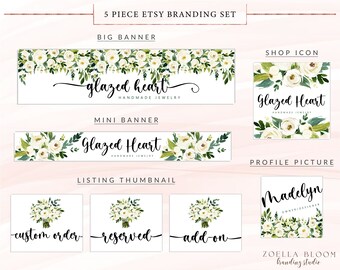 Etsy Banner, Etsy Cover Photo, Etsy Branding Kit, Etsy Template, Boutique Candle, Profile Picture, Shop Icon, Seller Shop, White Flowers