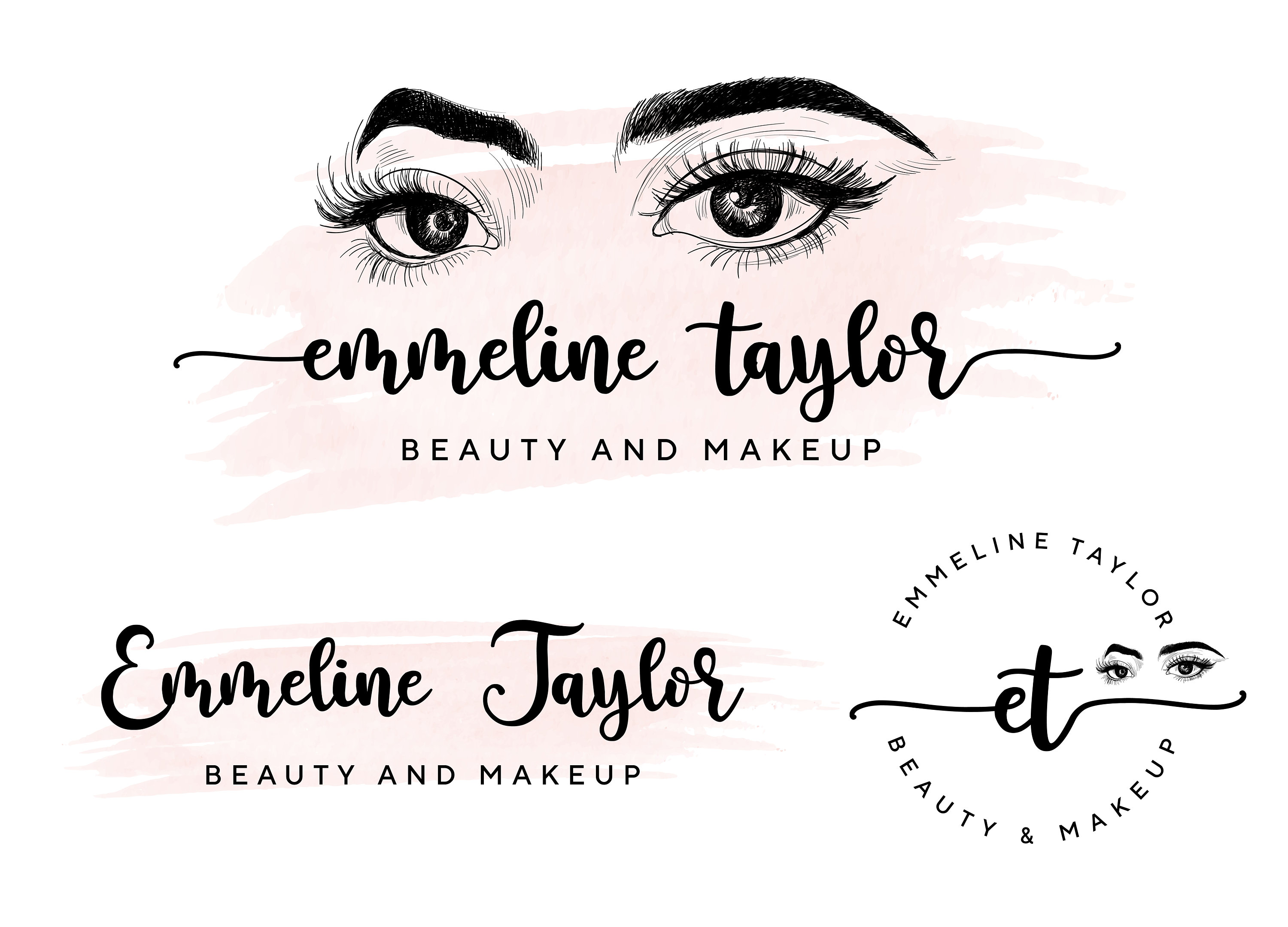 Beauty and Makeup Design Eyes Logo Feminine Minimalist Pink Watercolor ...