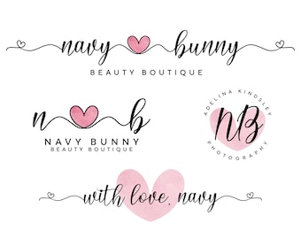Love Boutique Logo Calligraphy Script Beauty Boutique Salon Business Branding Kit Cute Premade Photography Logo Design Pink Watercolor