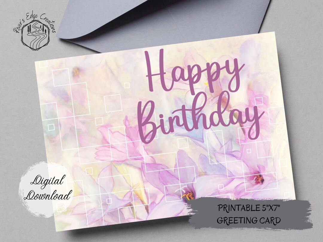 Happy Birthday Printable Card, Vintage Inspired Pastel Amaryllis, Ivory ...