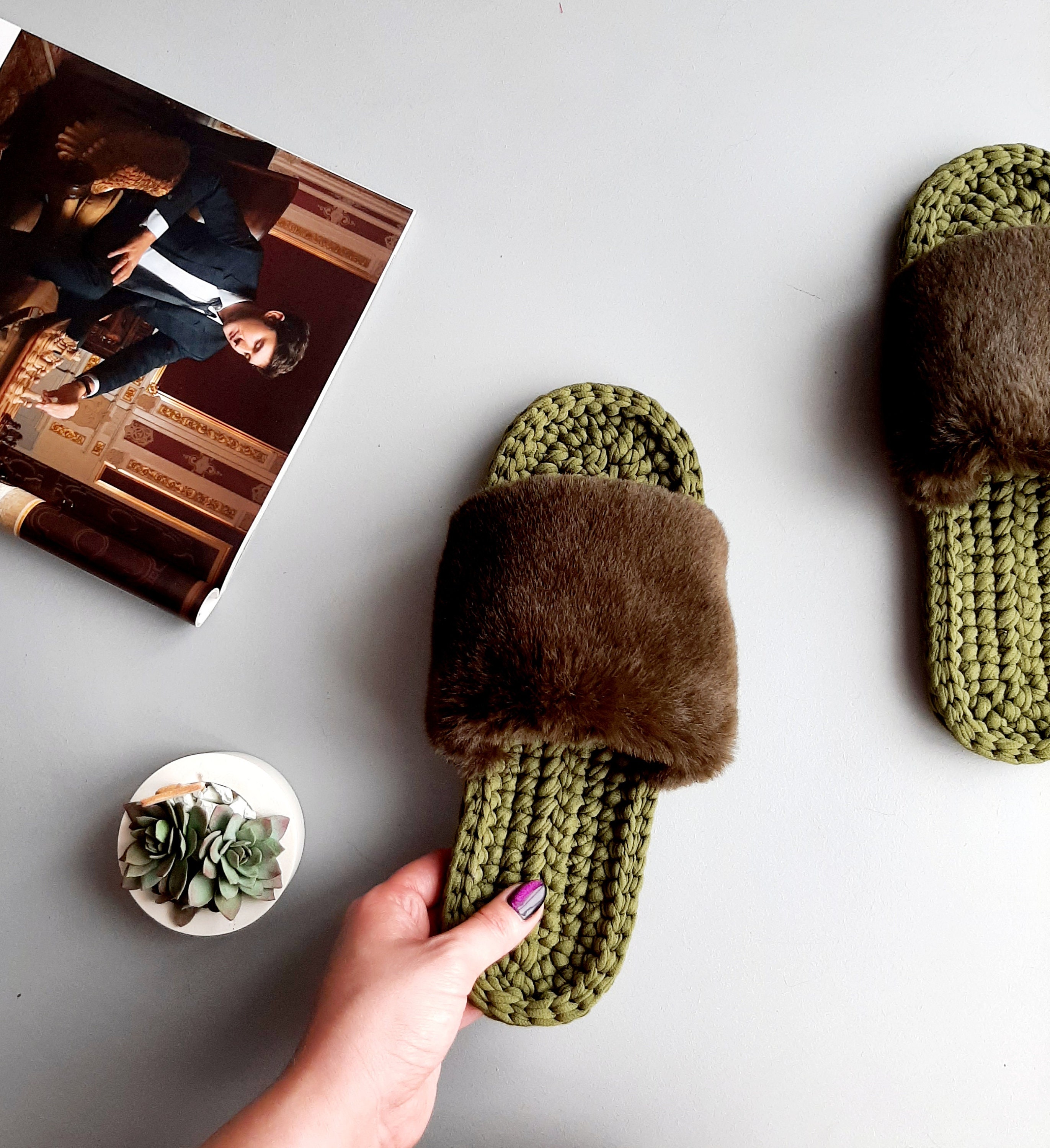 mens fur slippers