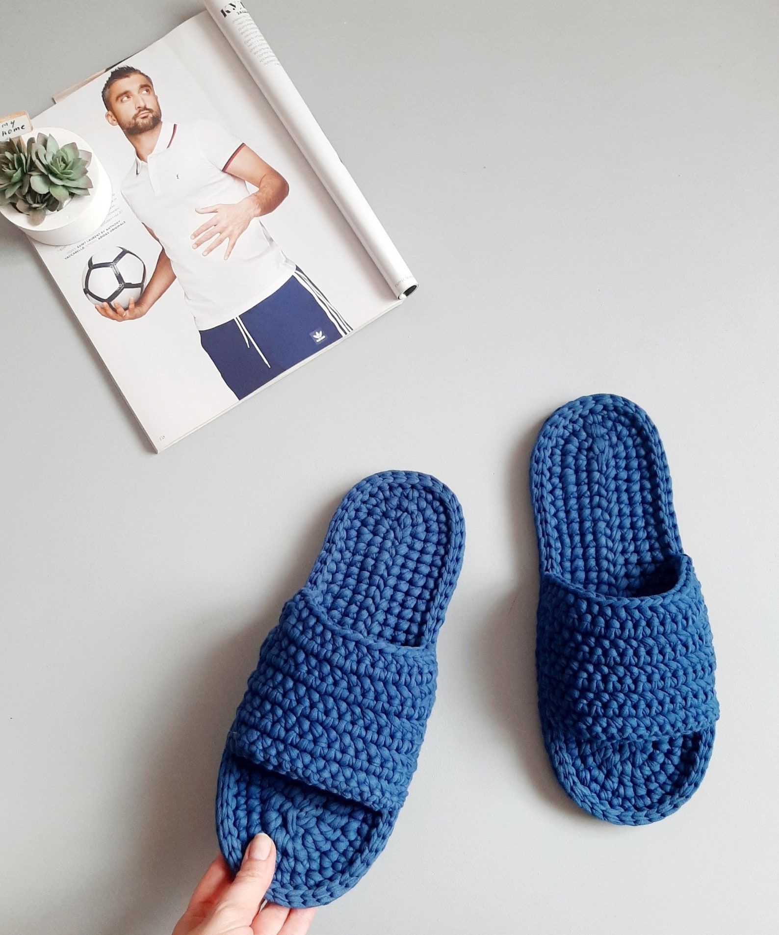 Men casual shoes. Royal blue house slippers for him. Indoors Etsy