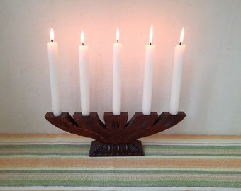 Candelabro vintage de madera para 5 velas, estilo escandinavo