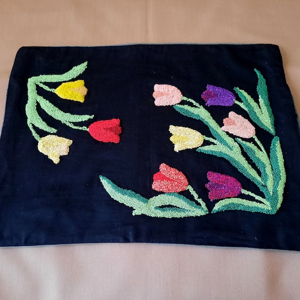 Vintage hand embroidered pillow case, Flowers, Handmade pillow cover, Decorative pillow, Vintage folk art, Retro pillow case, Rustic decor