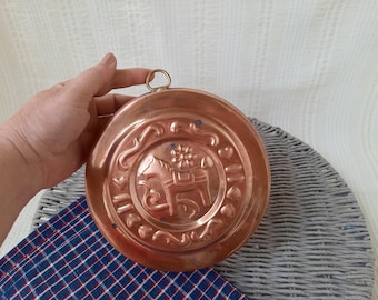 Vintage Swedish copper baking mold, Dala Horse, Farmhouse kitchen wall decor