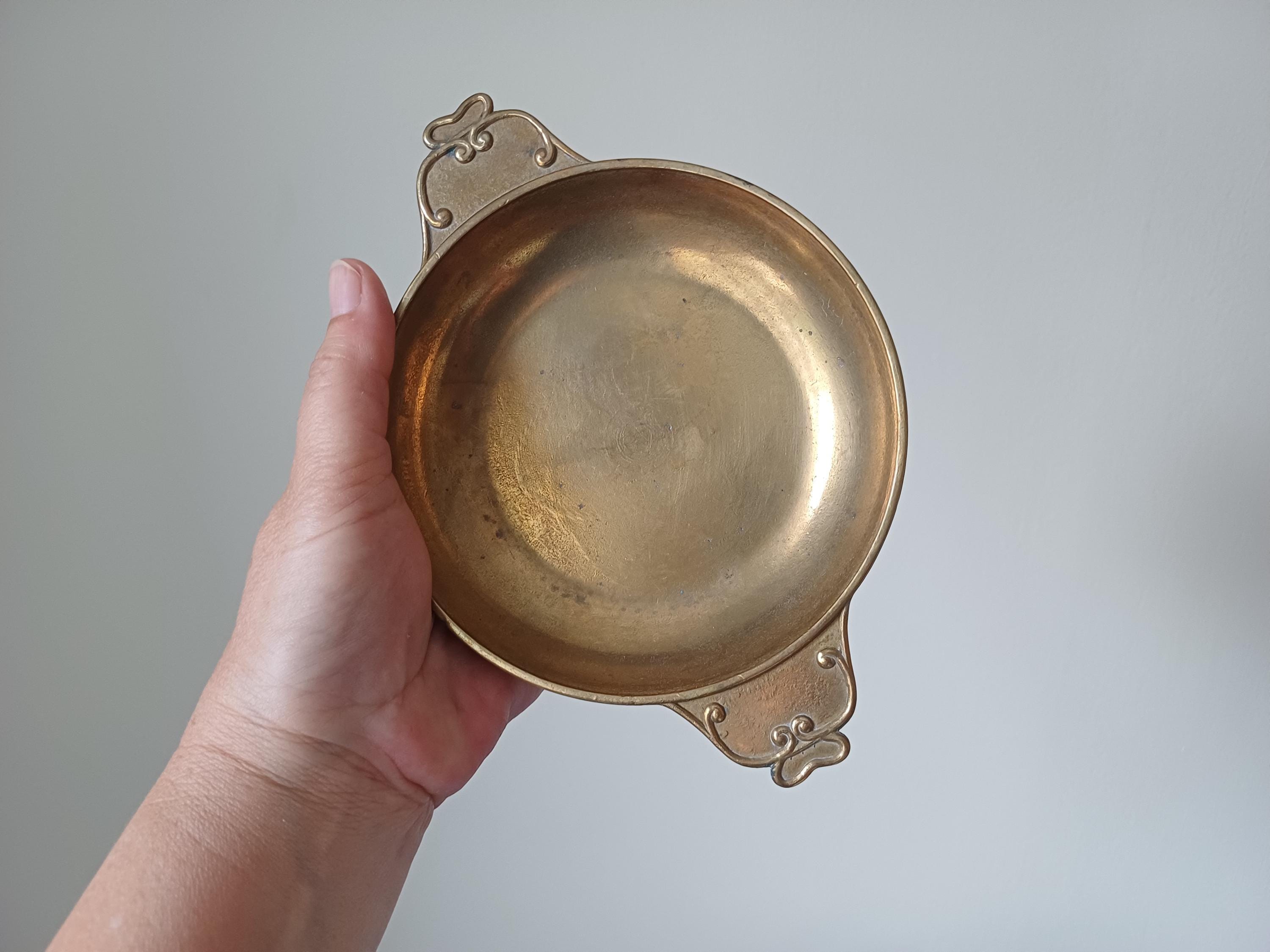Bol ancien en laiton art déco avec poignées en bois, bol ancien, bol décoratif, bol en laiton, art déco, bol en métal, objets de collection anciens - France