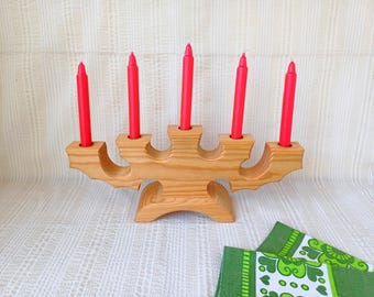 Candelabro vintage de madera para 5 velas, decoración escandinava para el hogar