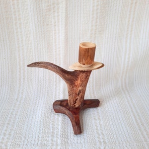 Scandinavian vintage deer antler candlestick, Handmade candle holder