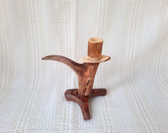 Scandinavian vintage deer antler candlestick, Handmade candle holder