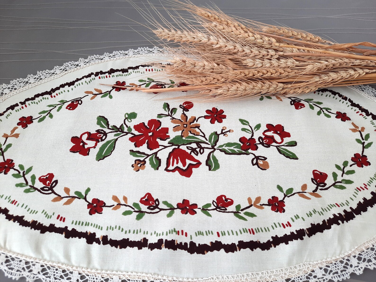 Vintage Printed Tablecloth Small Oval Tablecloth Cotton Etsy