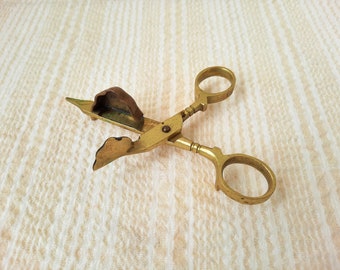Vintage Swedish brass candle scissors, Brass candle snuffer