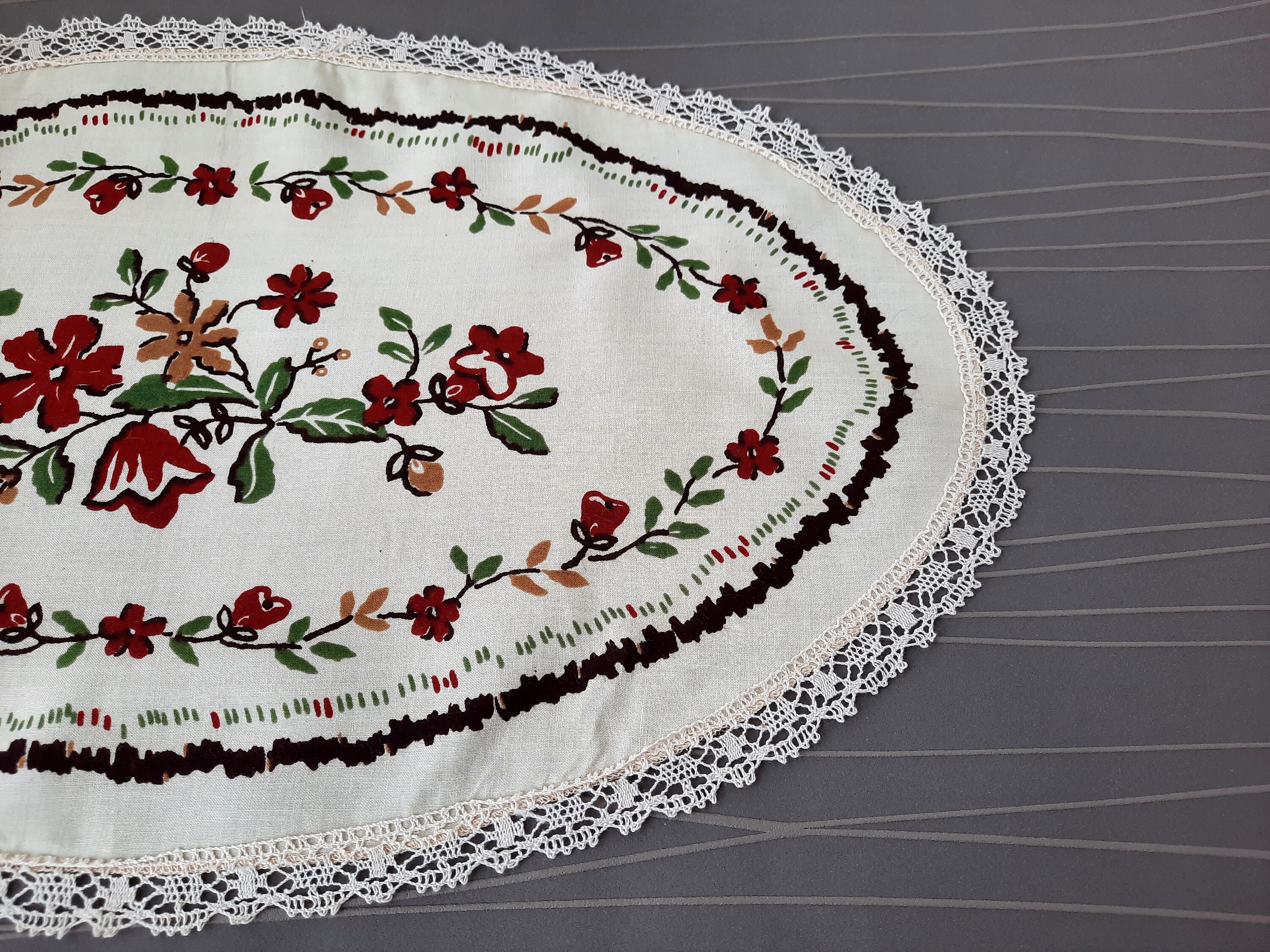 Vintage Printed Tablecloth Small Oval Tablecloth Cotton Etsy