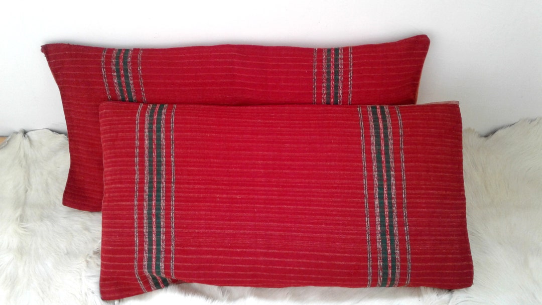 Antique Large Pillow Cases 1940s, Set 2 RED Antique Pillow Cases