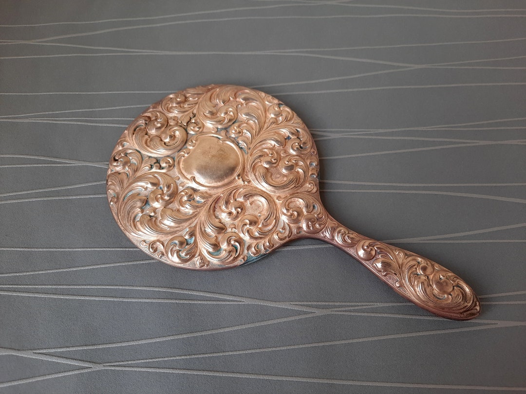 Vintage Brass Ornate Hand Mirror Etsy