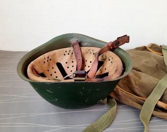 Vintage Military Helmet, Green Metal Helmet