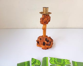 Castiçal de madeira vintage, decoração rústica para casa.