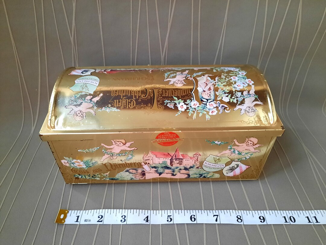 On Sale Vintage Tin Box, Metal Box With Lid, Large Tin Box , Angels