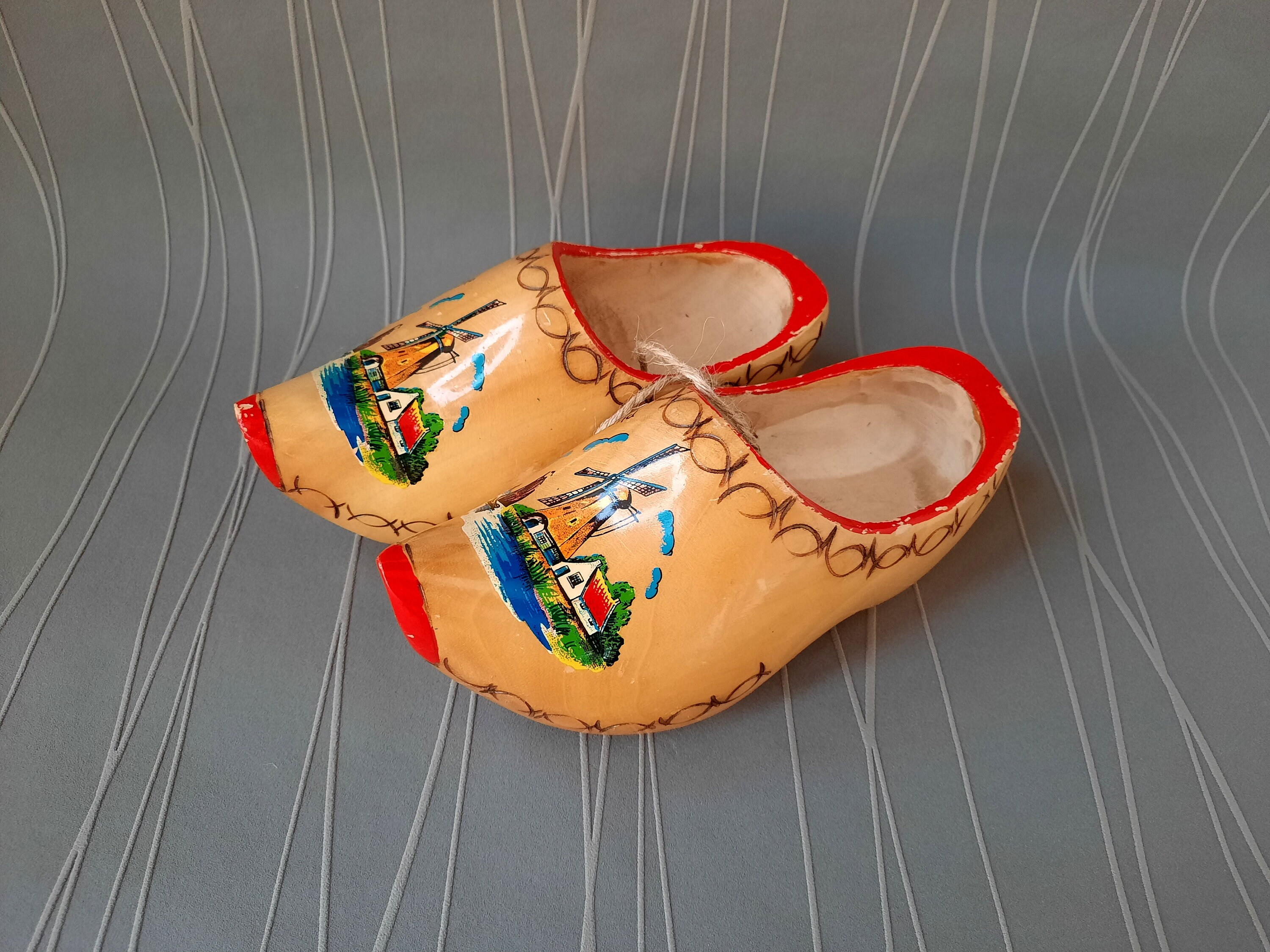 Vintage Hand Painted Red Mini Wooden Shoes 2 Inches Rustic Gnome Shoes  Wooden Gnome Shoes Fairy Shoes Fairy Garden Shoes Nr 4 