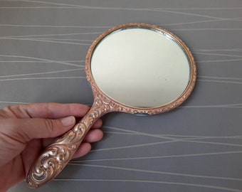 Vintage brass ornate hand mirror