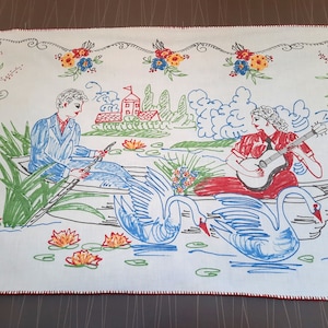 On Sale Rare Hand Painted Tapestry, Vintage Wall Tapestry Romantic Motifs, Retro Wall Decor, Collectibles, Vintage Gifts