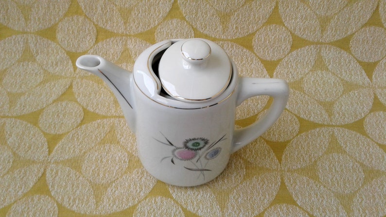 Vintage porcelain teapot, White teapot, Teapot with flowers image 2