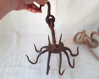 Pendentif Crochet En Fer Forgé Ancien - XIXe Siècle, Outil De Chasse/ferme, Pièce Originale, Europe