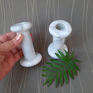 2 Vintage Marble Candle Holders, Small Retro Candlesticks, White Candle Holders, Marble Home Decor, Centerpiece, Retro Interior, Sale