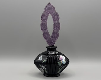 Vintage Fenton Amethyst Purple Glass Hand Painted Flowers Perfume